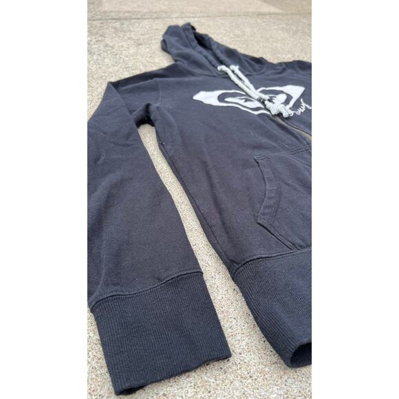 Y2K Roxy Sweater Women Size Large Black Hooded Zip Up Drawstrings Sweatshirt - Picture 2 of 6